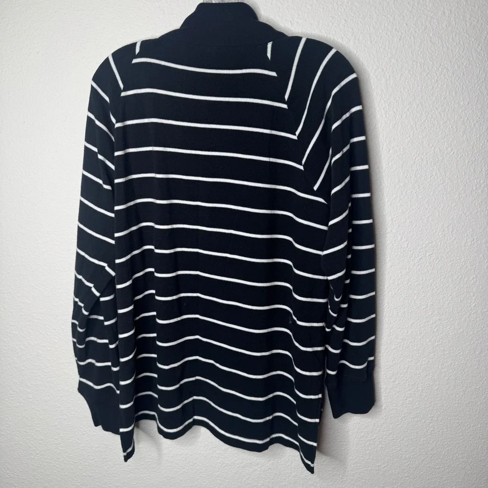 J Crew Black White Stripe Funnel Neck Button‎ Sweater Top Women's Size L